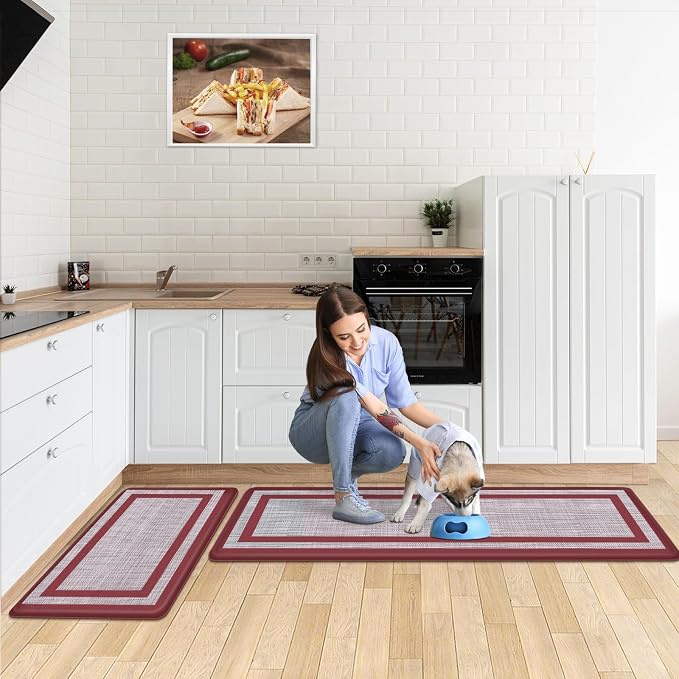 Mattitude Kitchen Mats Set of 2 Cushioned Rugs Anti-Fatigue Mats for Kitchen Floor,Waterproof Non-Slip Mats and Rugs Set for Office,Floor,Laundry 17.3"×29"+17.3"×59",Red
