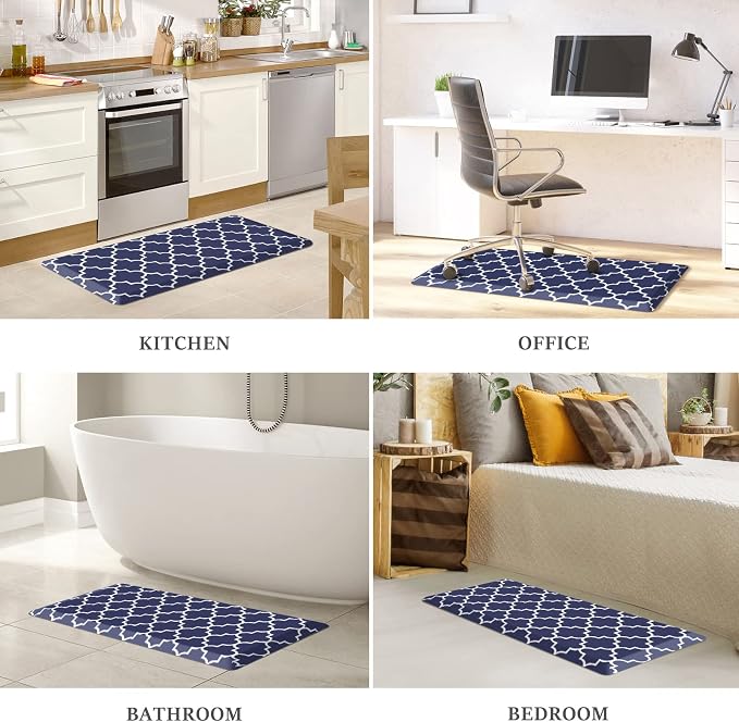 WISELIFE Kitchen Runner Rugs Anti-Fatigue mats - 4/5 Inch Non Slip Waterproof Ergonomic Comfort Mat for Kitchen, Floor Home, Office, Sink, Laundry (17.3"x 39",Blue)