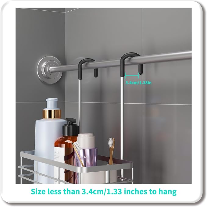 HapiRm Hanging Shower Caddy Organizer - No Drilling Shower Organizer with Hooks, Rustproof & Waterproof 304 Stainless Steel Bathroom Shelves - Silver (1 Basket)
