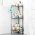 SWTYMIKI Standing Shower Caddy Corner - 3‑Tier Stainless Steel Shower Organizer Shelf with 12 Hooks and Adhesive Pads, Rustproof Corner Shelves Stand Rack for Bathroom Shower Room, Gray
