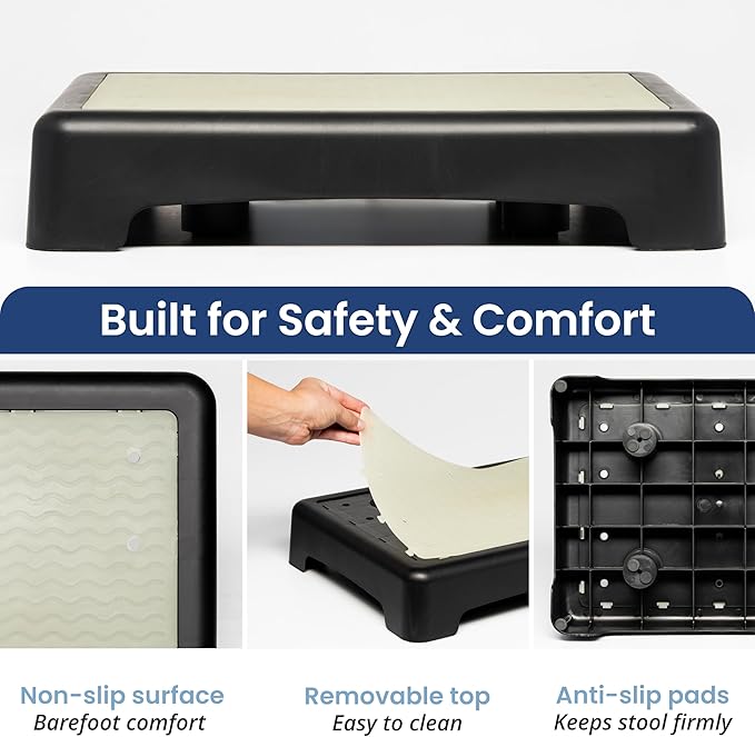 Sturdy 3.35in Mobility Step Stool for Seniors, Adults & Children – Non-Slip, Luminous Glow in the Dark Top for Safety – Portable Indoor/Outdoor Riser for Car, Bed, Shower, Stairs & More (Black)