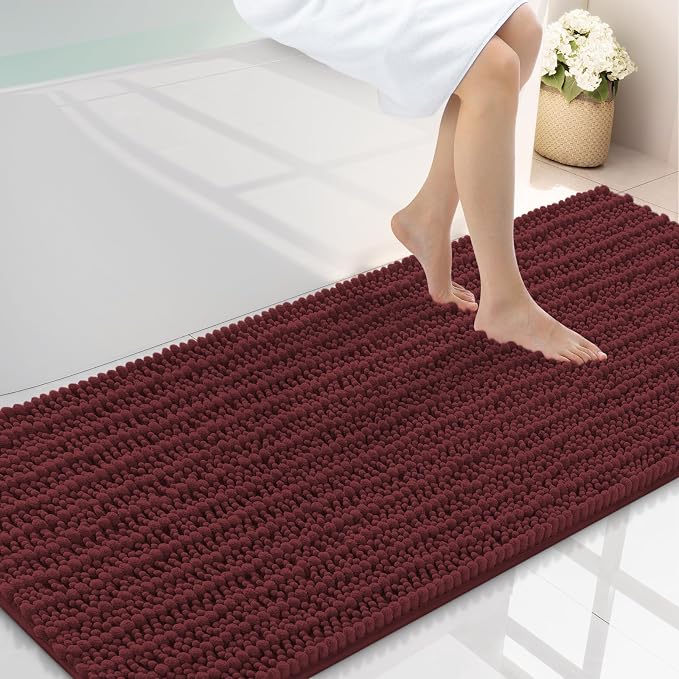 Smiry Bathroom Rugs Mat 59x24, Extra Soft Absorbent Chenille Bath Rugs, Non Slip Rubber Backing Machine Washable Quick Dry Bath Mats for Bathroom Floor, Tub, Shower, Home Accessories, Caramel Red