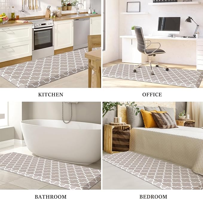 WISELIFE Anti Fatigue Floor Mat - 4/5 Inch Thick Kitchen Mat Non Slip Waterproof Heavy Duty Ergonomic Comfort Mat Durable for Home, Office, Sink, Laundry,(24" x 70", Khaki)