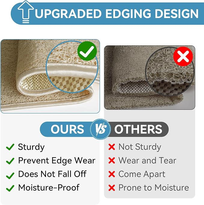 Non Slip Shower Mat Bathtub Mat 20x32 Inch, Quick Dry Bath Mat with Drain, Soft PVC Imitation Loofah Foot Scrubber Bath Mats for Bathroom Tub Shower Floor, Hangable & Hook Included, Beige