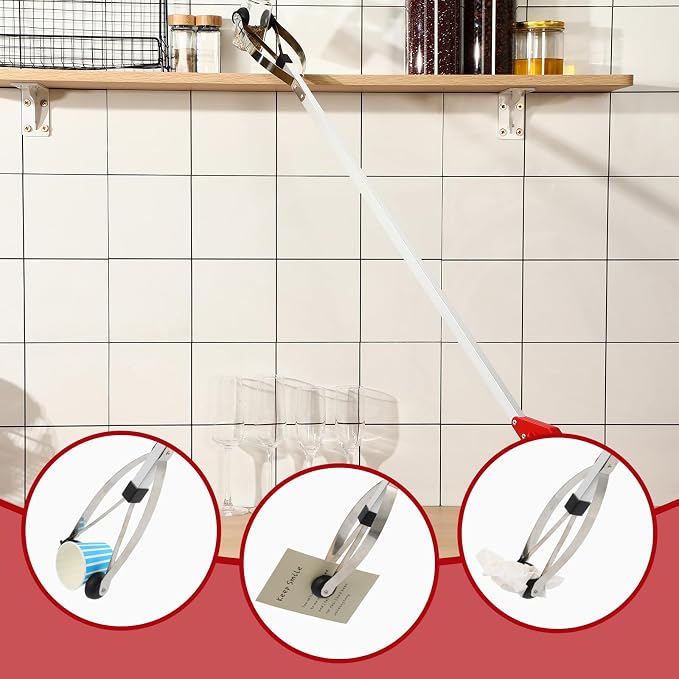 Sabary 2 Pcs 43 Inch Suction Cup Grabber Reacher Heavy Aluminum Trash Pick up Stick, Long Handy Aids Nonslip Claw Reach Tool for Elderly Pick up Trash Arm Extension Litter Picker(Red)