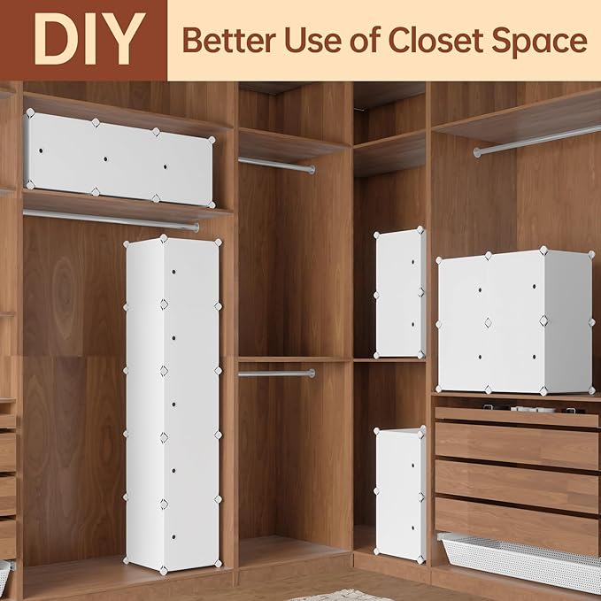 MAGINELS 5 Cube Storage Cabinet, Narrow Clothes Storage with Doors,Tall Plastic Standing Organizer Shelves for Small Spaces,Use to Closet,Bedroom,Livingroom,White(11.8x11.8inch)