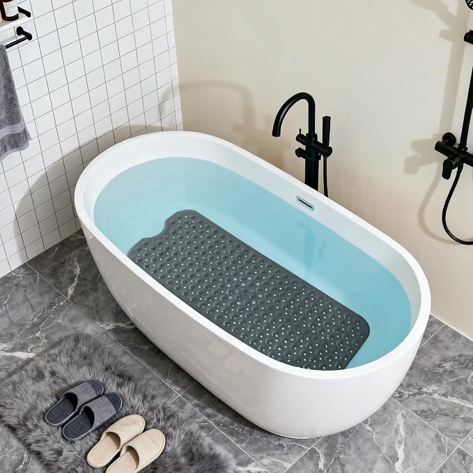 Anti-Slip Bathtub Shower mat, 40×16 inch（ 100 × 40cm） Soft Oversized Machine Washable Non-Slip Bathtub mat with Drainage Holes, Bathroom Floor Suction Cup.（1-Opaque Black）