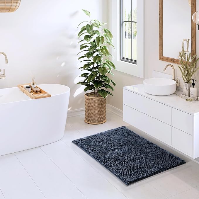 Hearth & Harbor Bathroom Rugs, Chenille Bath Mat - Machine Washable Bath Mats for Bathroom Non-Slip Backing Rubber, Quick Dry Bathroom Mat