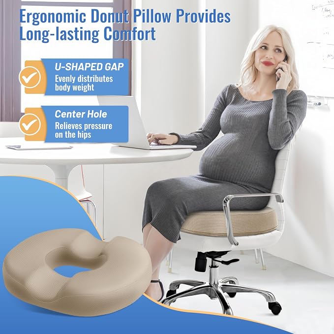 CloudBliss Donut Pillow Stadium Seat Cushion for Tailbone Pain Relief and Hemorrhoids, Memory Foam Seat Chair Cushion, Portable Seat Cushions for Bleachers, Car, Home & Office