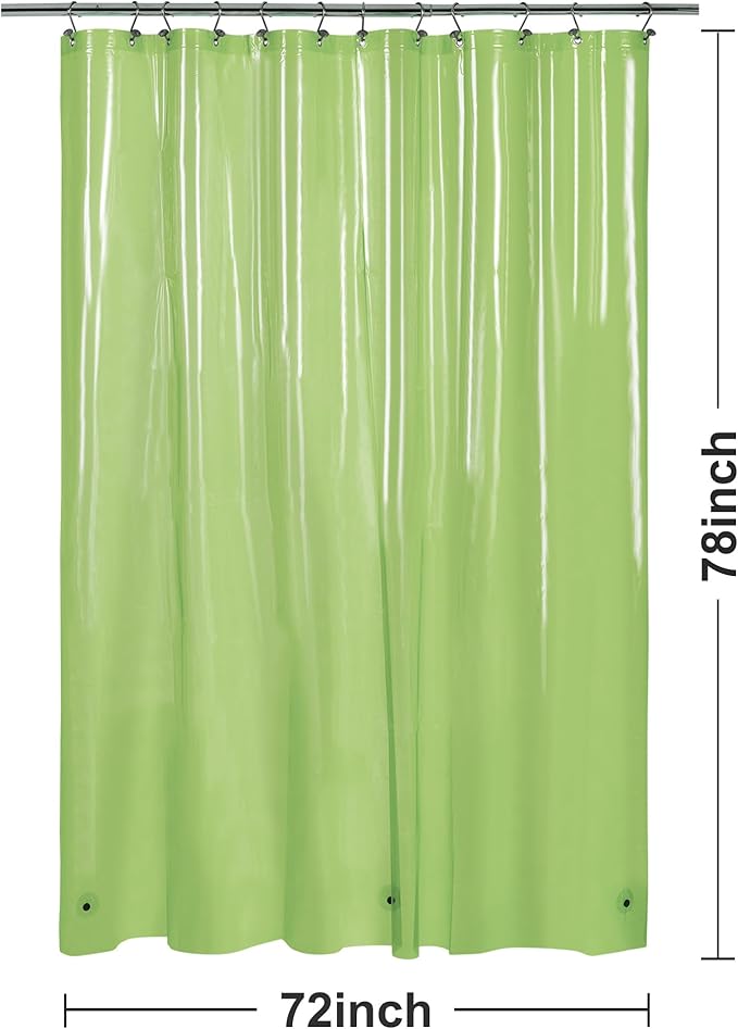 Barossa Design Clear Green Long Shower Curtain Liner 78" Height - 3 Magnets & Waterproof Lightweight PEVA Shower Liner for Bath Tub, PVC Free, Metal Grommets, Clear Green, 72x78