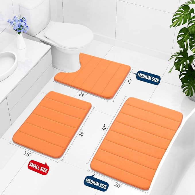 Buganda Memory Foam Bath Mat, 30" x 20", Ultra Soft and Non-Slip Bathroom Rugs, Water Absorbent and Machine Washable Bath Rug for Bathroom, Shower, and Tub, Orange