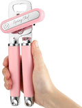 Spring Chef Stainless Steel Can Opener - Manual with Soft Grip Handles, Easy Turn, Heavy Duty Hand Can Openers for Seniors with Smooth Edge - Magnetic Lid Remover - Pink Lemonade