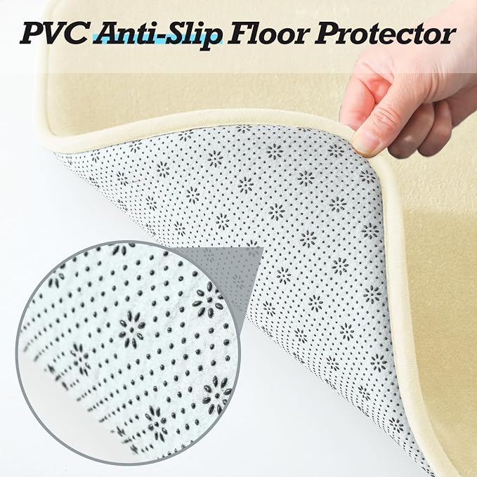 HUXMEYSON Bathroom Rugs Sets 3 Piece, Non-Slip & Quick Dry Bath Mat Set, Ultra Soft Velvet Bath Rugs for Bathroom, Toilet and Shower Floor, Cream Yellow