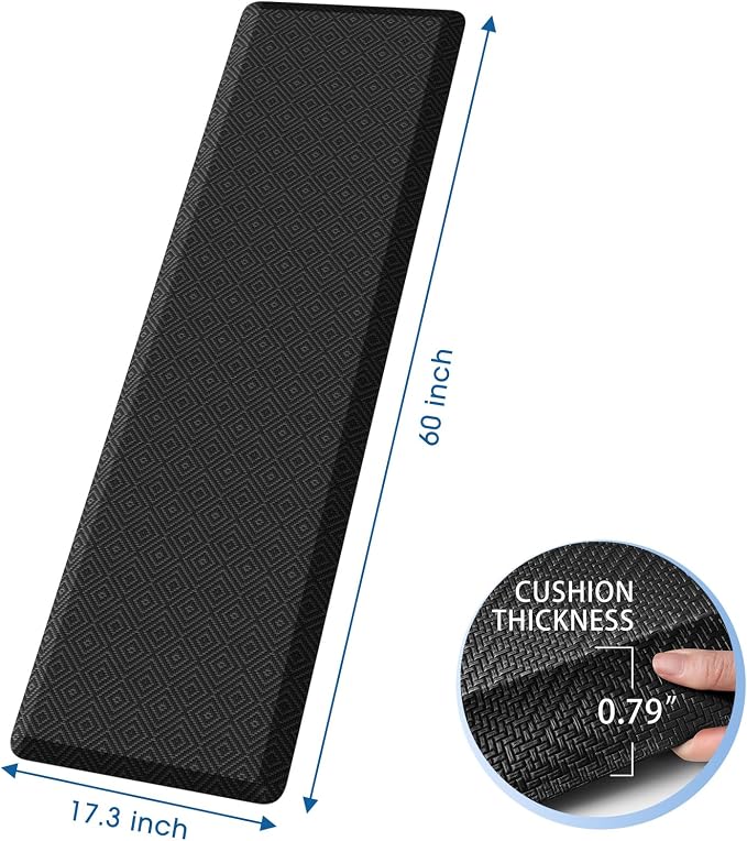 Mattitude 4/5 Inch Thick Kitchen Mat Cushioned Anti-Fatigue Floor Mat Water Resistant Non-Slip Mats and Rugs Standing and Comfort Desk Mats for House Sink Office Laundry (Black, 17.3"x60")
