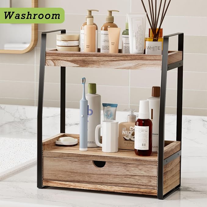 Boulphia 2-Tier Bathroom Organizer Countertop, Bathroom Sink Organizer Countertop, Vanity, Counter Shelf, Brown