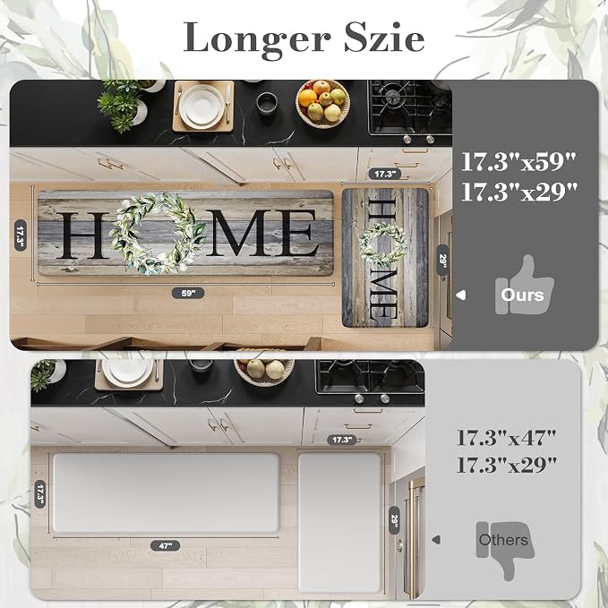KIMODE Anti Fatigue Kitchen Mats, Farmhouse Kitchen Rugs Sets of 2, Non Slip Kitchen Mats for Floor, Cushioned Kitchen Floor Mats for Sink, Laundry, Office, Desk Grey 17"x59"+17"x29"