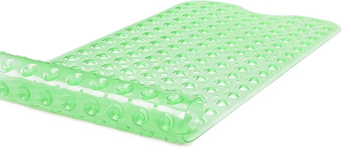 Extra-Long Non-Slip Bathtub & Shower Mat 39”x16” (Smooth/Non-Textured Tubs Only) Safe, Clean, Machine-Washable, Superior Grip&Drainage, Vinyl, Transparent Light Green