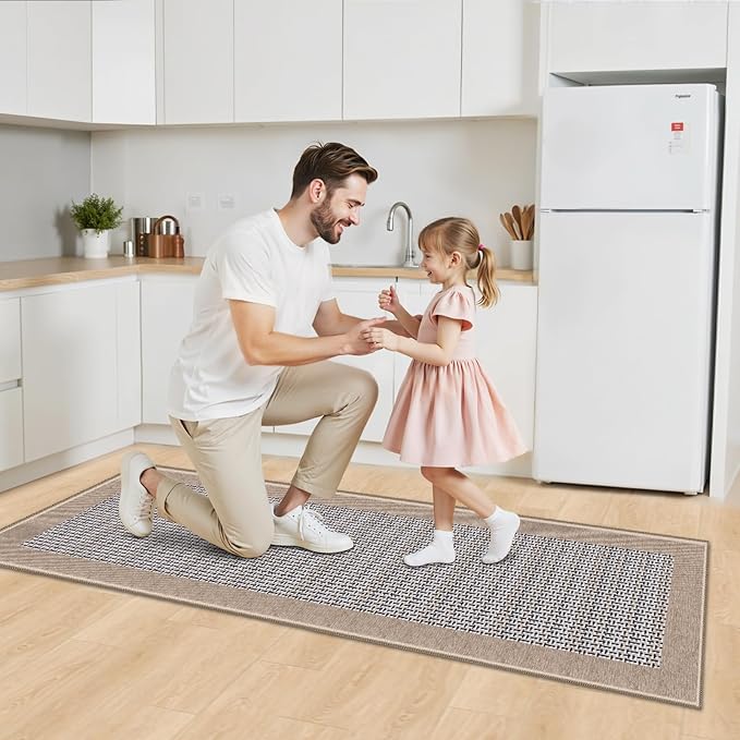 StepRite Kitchen Rugs, Kitchen Mats for Floor, 60"x24" Non-Slip Machine-Washable Kitchen Throw Rug, Absorbent Runner Rugs Office, Sink Standing Desk Mat, Decor Carpet, Khaki