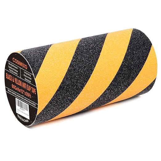COSIMIXO 12" x 35Ft Black&Yellow Heavy Duty Anti Slip Tape for Stairs Outdoor/Indoor Waterproof Grip Tape Safety Non Skid Roll for Stair Steps Traction Tread Staircases Non Slip Strips