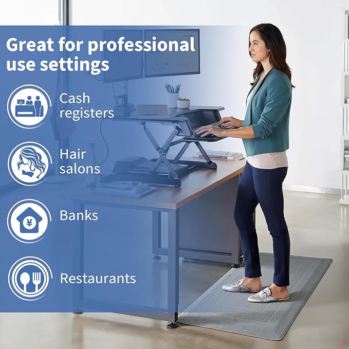 UKISS 9/10"" Extra Thick Cushioned Anti Fatigue Kitchen Mat, Waterproof High Density Foam Standing Desk Mat, Non-Slip Ergonomic Comfort Mat for Kitchen, Office,Workstation (Grey, 20" X 32")