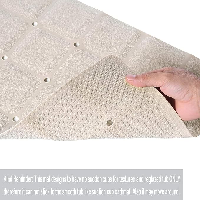 Webos Foldable Non Slip Silicon Bath Mat Bathtub mat no Suction Cups for Textured Tub and Reglazed Tub(Foldable-Beige, 28-inch x 14-inch)