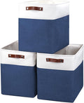 Bagnizer Large Fabric Storage Baskets | 50L Storage Bins, Decorative Linen Closet Baskets with Handles for Organizing, Shelf, Toys, Clothes, Home, Office, Nursery, 17x12x15Inches (Navyblue&White)