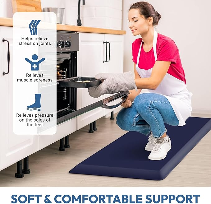 4/5 Inch Thick Kitchen Mat - Cushioned Anti Fatigue Mats for Kitchen Floor - Easy to Clean, Waterproof, Non-Slip Kitchen Rug for Sink, Office, Kitchen (17''x24'' Blue)