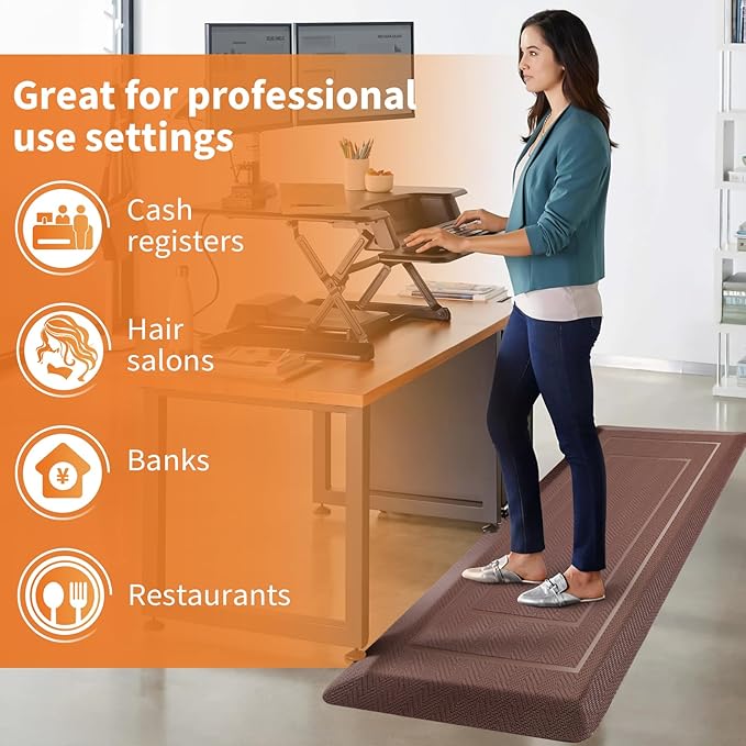 UKISS 9/10"" Extra Thick Cushioned Anti Fatigue Kitchen Mat, Waterproof High Density Foam Standing Desk Mat, Non-Slip Ergonomic Comfort Mat for Kitchen, Office,Workstation Black (Brown, 20" X 48")