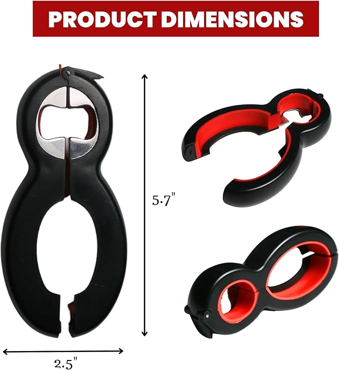 Performore 6 in One Opener - Multi Opener Kitchen Tool - Compact Jar Opener - Bottle and Jar Openers for Seniors - Grip to Open Jars and Bottles (Pack of 2)