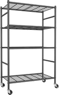 Sakugi Storage Shelves Organizer - 4 Tier Metal Shelf Organizer with Metal Wheels and Adjustable Leveling Feet, Heavy Duty Garage Shelving for Kitchen, Pantry and Closet, 33.1"x12.6"x58.9", Black