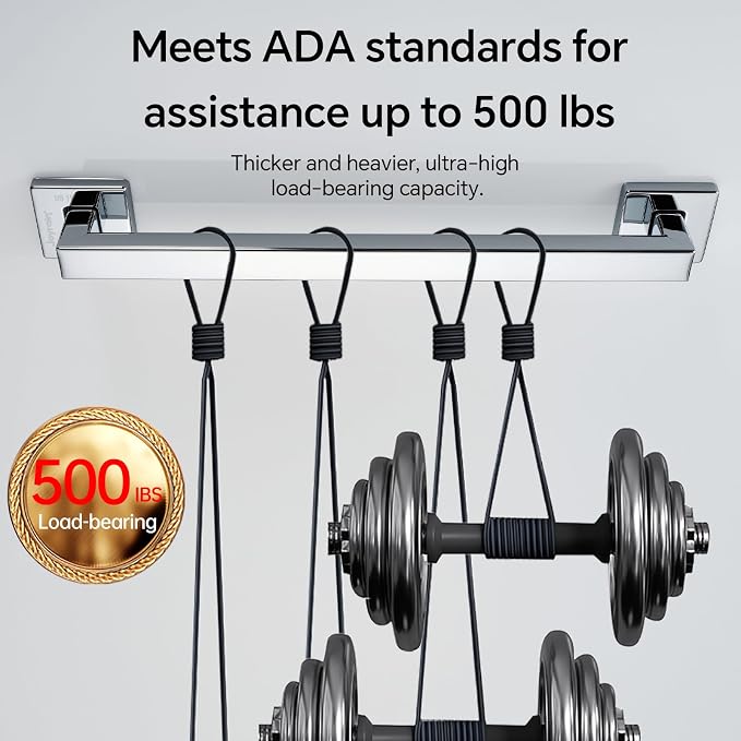 Joyrain ADA Square Grab Bar 16/24/32 Inch - 500lb Capacity Safety Rail for Elderly, Non-Slip Bathroom Handle (Chrome, 16 inch)