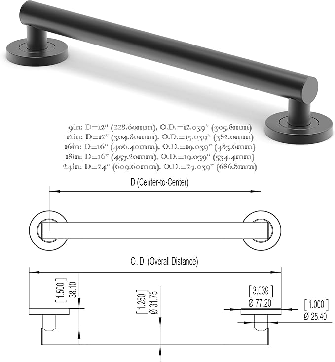 Bath, Shower and Toilet Safety Grab Bar for Seniors and Handicaps, ADA Compliant Mobility Aid Balance Assist Handle, Stainless Steel