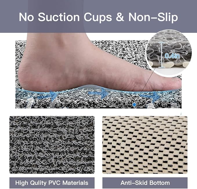 Shower Mat Non Slip,Soft Bath Mat with Drain,Quick Drying PVC Loofah Bathtub Mat for Bathroom,Without Suction Cups,24 x 24 Inch (Mix Color)