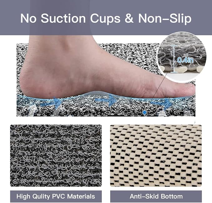 Bathtub Mat Non Slip Shower Mat Soft PVC Loofah Bath Tub Mats with Drain for Bathroom Tub 40 x 16 Inch (Mix Color)