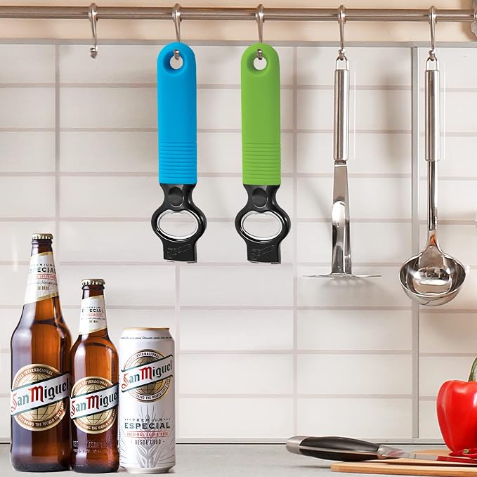 2-Pack Soda Can Opener and Beer Bottle Opener Bartender with Good Grip Silicone Handle, Pop Top Can Tab Opener for Long Nails, Bottle Opener for Arthritic Hand and Seniors, 1* Blue 1* Green