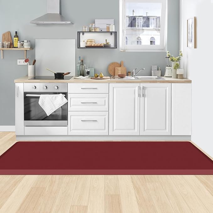KitchenClouds Kitchen Mat Cushioned Anti Fatigue Rug 24"x70" Water Resistant, Non Slip, Standing and Comfort Desk/Floor Mats for House Sink Office (Red)