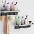 2 Pack Shower Caddy Adhesive, Shower Shelve for Inside Shower, Bathroom Organizers and Storage for Accessories Holder, Rustproof Bathroom Wall Shower Rack Organize with 5 Hooks, No-drill, Silver