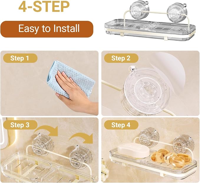 Suction Cup Soap Dish, Wall Mounted No Drilling Bathroom Soap Holder, Removable Soap Tray for Shower, Black