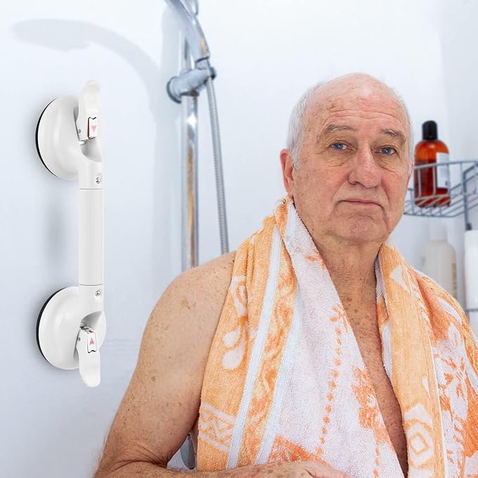 Shower Handle Upgraded 17 inch Grab Bar for Bathtub,Shower Handles with Strong Suction Cup Grab Bar,Bathroom Safety for Handicap Elderly Seniors and Disabled，White