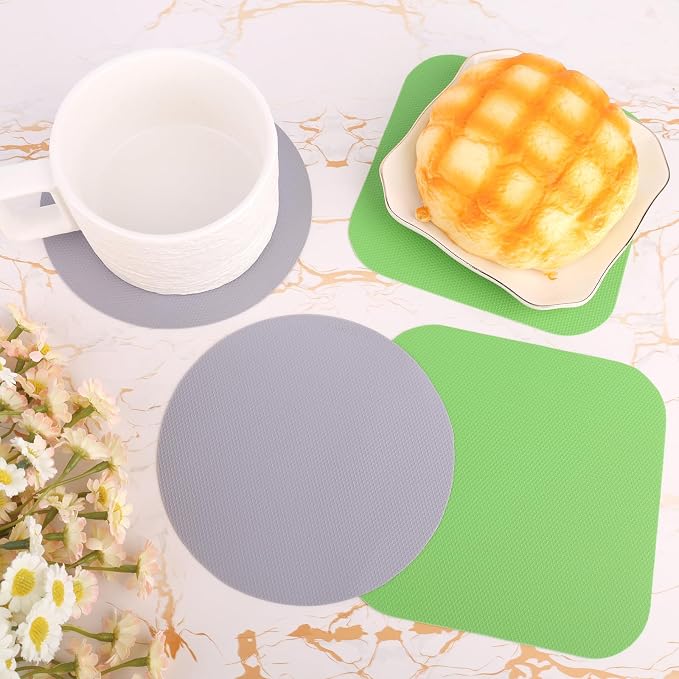 LUTER 4pcs Rubber Jar Openers, Versatile Natural Rubber Bottle Opener Kitchen Coasters Gadgets for Weak Hands Seniors Elderly Lid Cap Gripper Pads (Green Square, Gray Round)