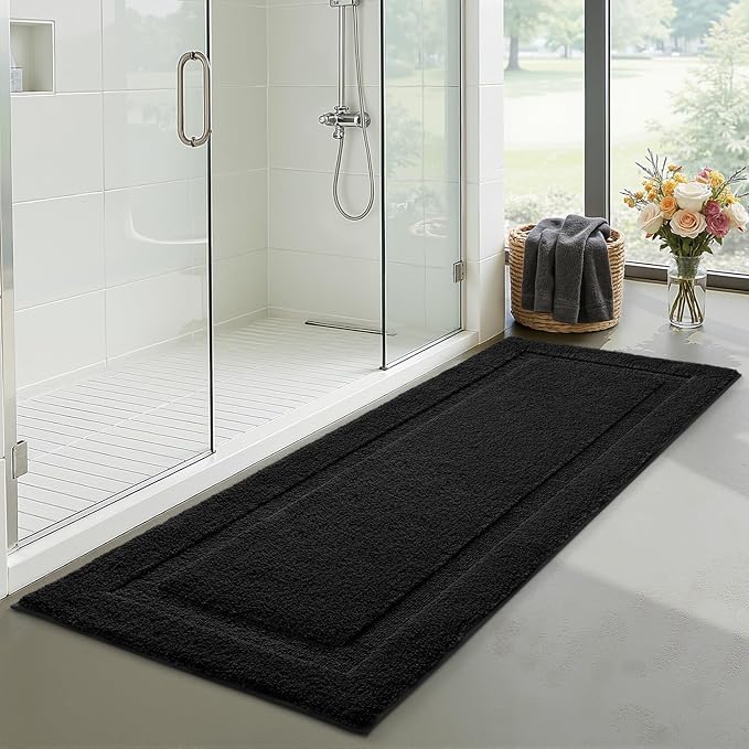 LUMI Ultra Soft Bathroom Rugs Non Slip with Rubber Backing, Absorbent Washable Bath Mat Quick Dry, Upgraded Premium Microfiber Plush Carpet for Bathtub and Shower Floor, Black, 24x60