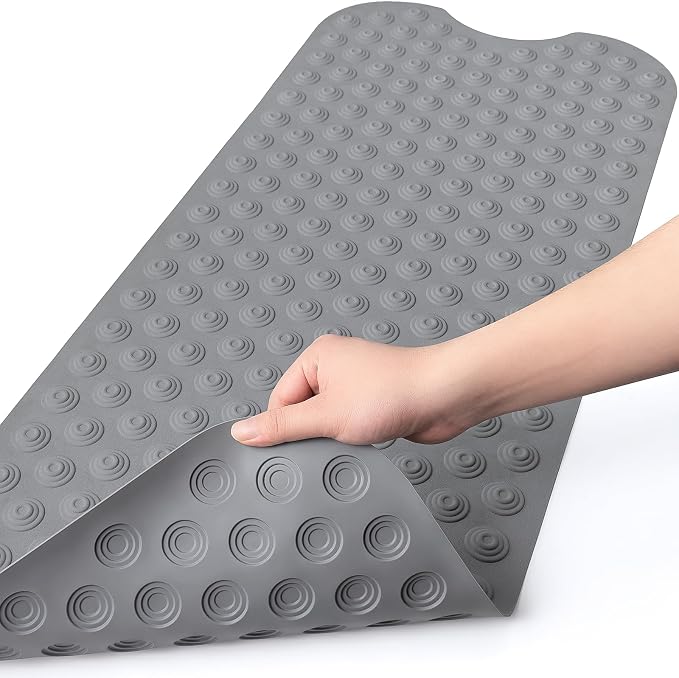 Bathtub Mat Non-Slip Without Suction Cups, 39x16inch Extra Long Bath Mats for Shower Bathroom, Machine Washable Natural Rubber Shower Tub Mat (39x16inch, Deep Grey)