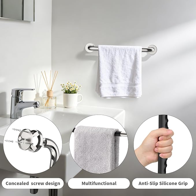 Chrome Bathroom Grab Bar 16 inch, iMomwee Stainless Steel Anti-Slip Shower Handrail for Elderly, Wall Mounted Safety Handicap Bars, Balanced Support Handle Bar for Senior