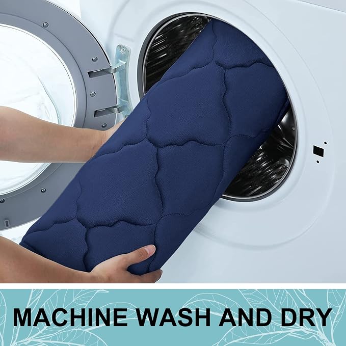 OLANLY Memory Foam Bath Mat Rug 59x34, Ultra Soft and Absorbent Bathroom Rugs, Non-Slip, Comfortable, Machine Washable Bath Carpet for Bathroom Floor, Tub, Shower and Home Decor Accessories, Navy