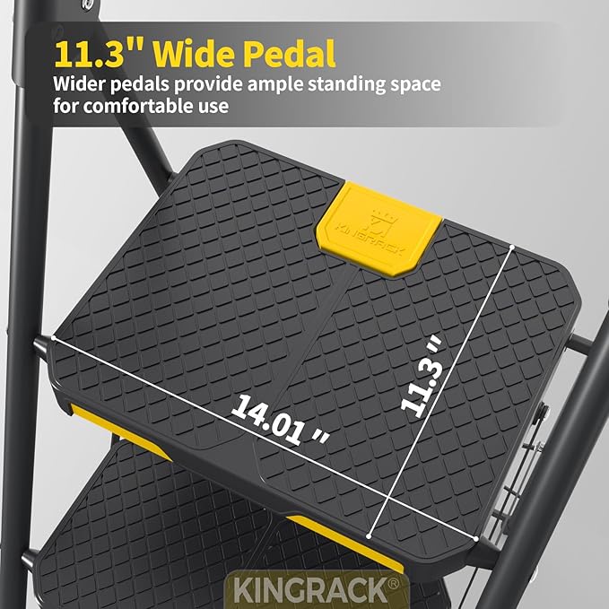 KINGRACK 2 Step Ladder, Sturdy Steel Step Stool with Safe-Lock Design, Handrail, Anti-Slip Wide Pedals, Pass 800lbs Load Testing, Folding Portable Ladder for Multi-Purpose, Home, Kitchen, Black