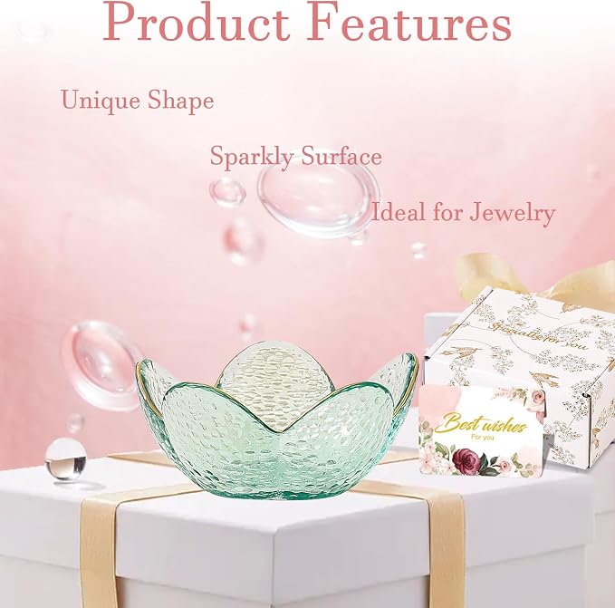Binoster Friendship Gifts For Women Jewelry Dish Glass Ring Dish Jewelry Tray Cute Vanity Organizer Room Decor Jewellery Tray Trinket Dish Cute Bedroom Decor Christmas House Warming Gifts for women