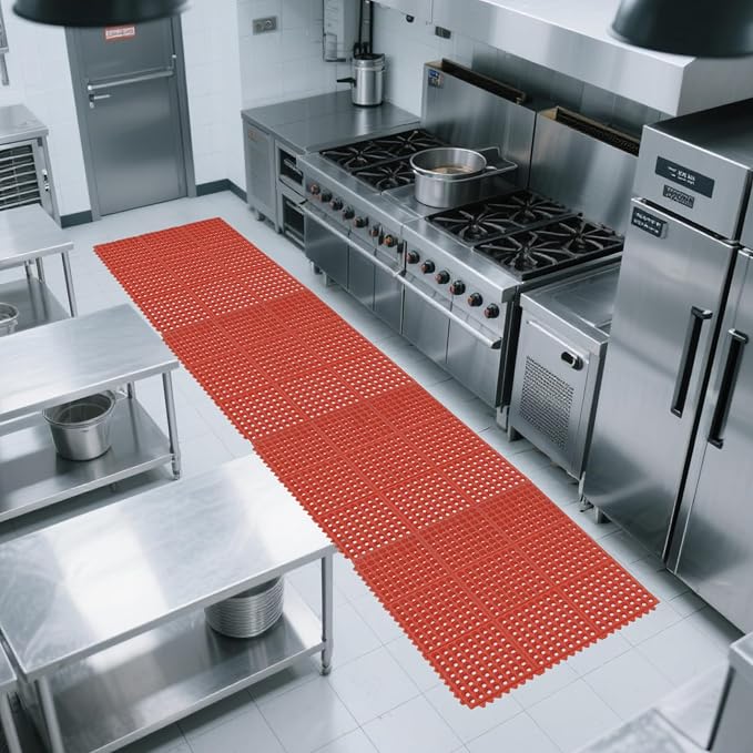 ROVSUN Rubber Floor Mat with Holes, Anti-Fatigue/Non-Slip Drainage Mat, for Industrial Kitchen Restaurant Bar Bathroom Utility Garage Pool Entry Door Mat, Indoor (36''x 36'' Red 1Pcs)