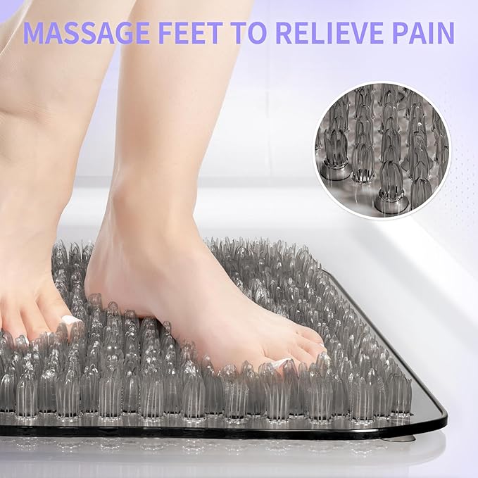 Yolife Shower Foot Scrubber Mat, Anti-Slip Bath Mat with Scrub Bristles, Soft Shower Foot Massager with Strong Suction Cups for Soothe Achy Feet,27.5'' x 15.7''