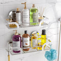 LEVERLOC Shower Caddy Suction Cup 2 Pack, Shower Shelf for Inside, Large Capacity Bathroom Organizers and Storage, Rustproof & Waterproof Metal Bath Basket, Silver