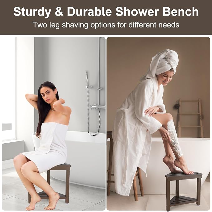 Boulphia Shower Foot Rest 14in, Acacia Wood Shower Stool for Shaving Legs (Walnut)